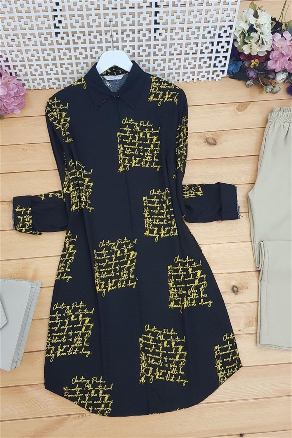 Yazı Baskılı Tunik -Sarı