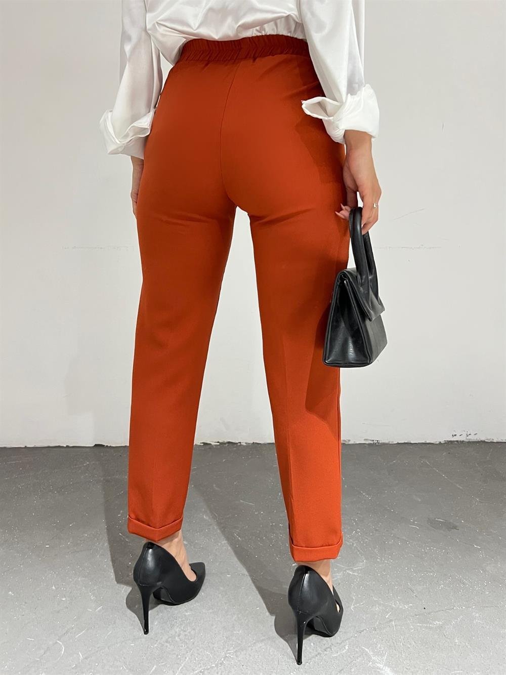 Beli Lastikli Pantolon -Açık Kiremit