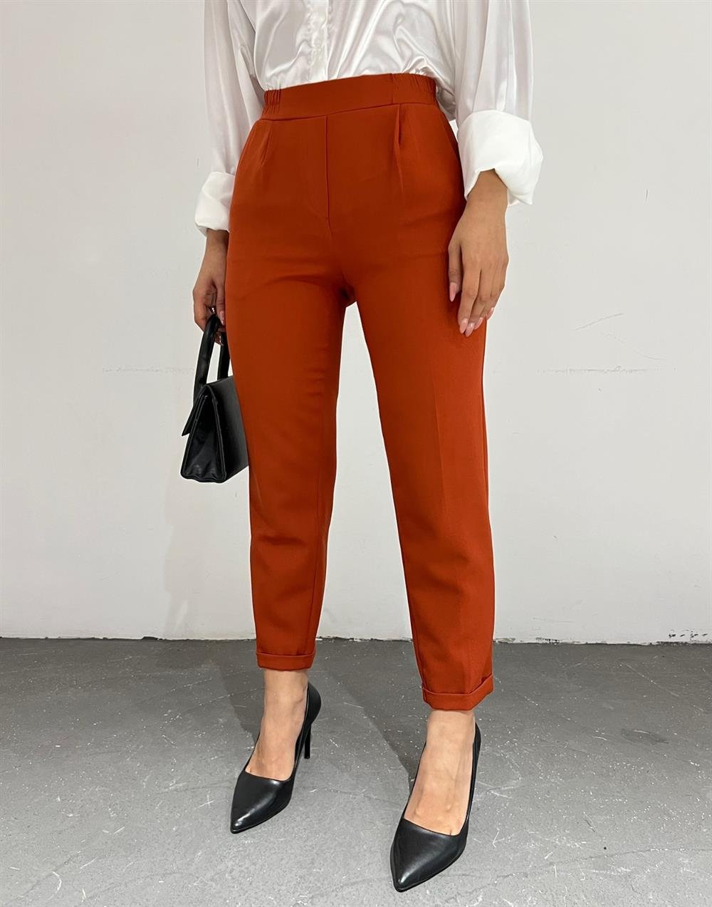 Beli Lastikli Pantolon -Açık Kiremit