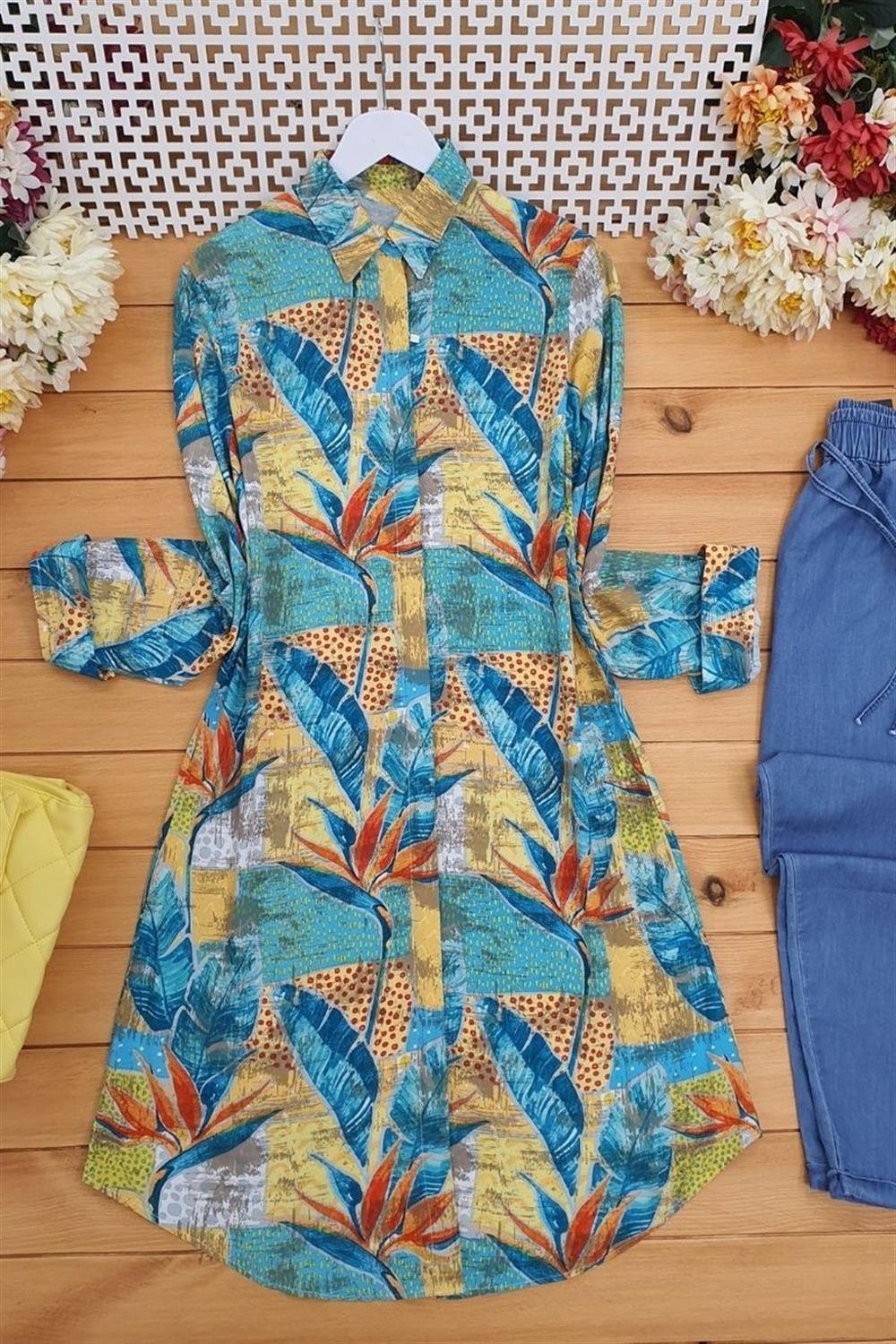 Etnik Desen Tunik -Petrol