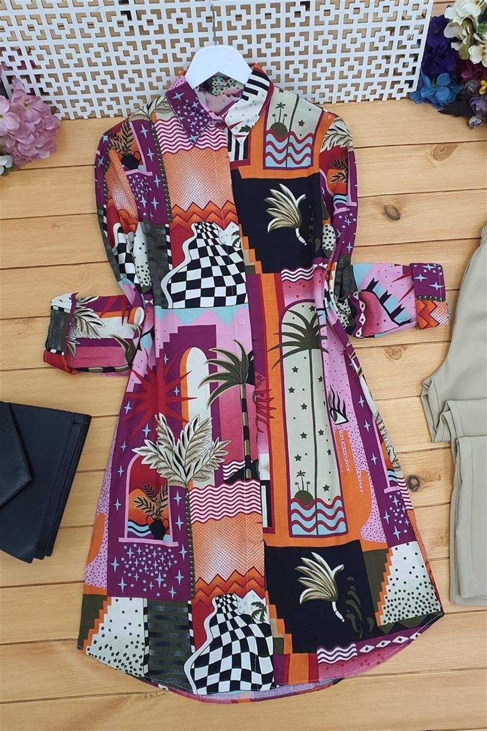 Baskılı Uzun Tunik -Turuncu