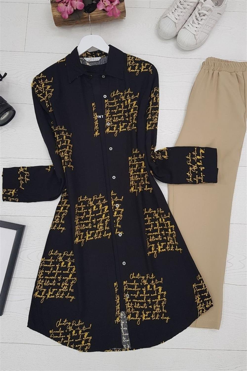 Yazı Baskılı Tunik -Sarı