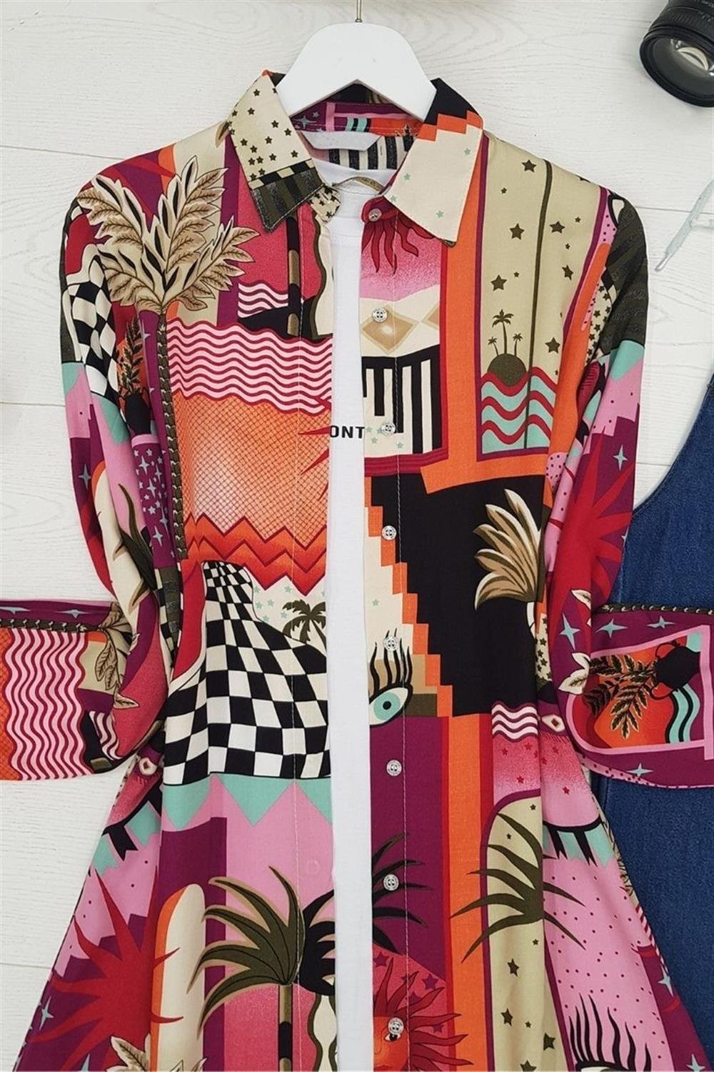 Baskılı Uzun Tunik -Turuncu