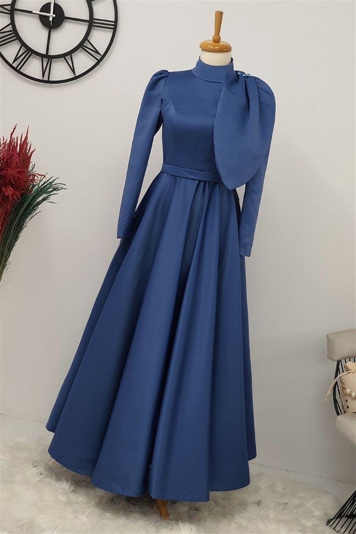 İnci Detaylı Abiye -İndigo